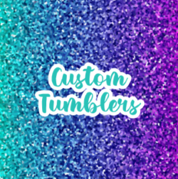 Custom Tumblers collection tile with watercolor peacock feather on lavender background