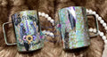 Wild Flowers 10oz Tumbler Mug - iridescent foil texture with Wild Flowers Wild Horses horseshoe decal