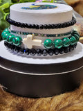 Green and Black Marble Cross 4-Piece bracelet stack