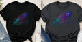 Ombre Feather Tee in Black and Heather Gray with Crystal Peacock Designs logo