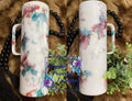 Teal and Red Marble 30oz Handle Tumbler - teal red silver ink marble swirl on white base
