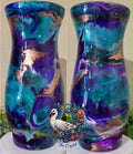Libbey 2 The Colors pour art vase in deep purples teals blues and copper shimmer