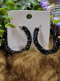 BoHo Black Sparkle Large Hoop Earrings