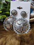 Round Rhinestone Bull Earrings - Silver