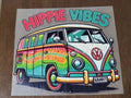 Hippie Vibes VW bus shirt decal in green teal red and yellow with Groovy license plate