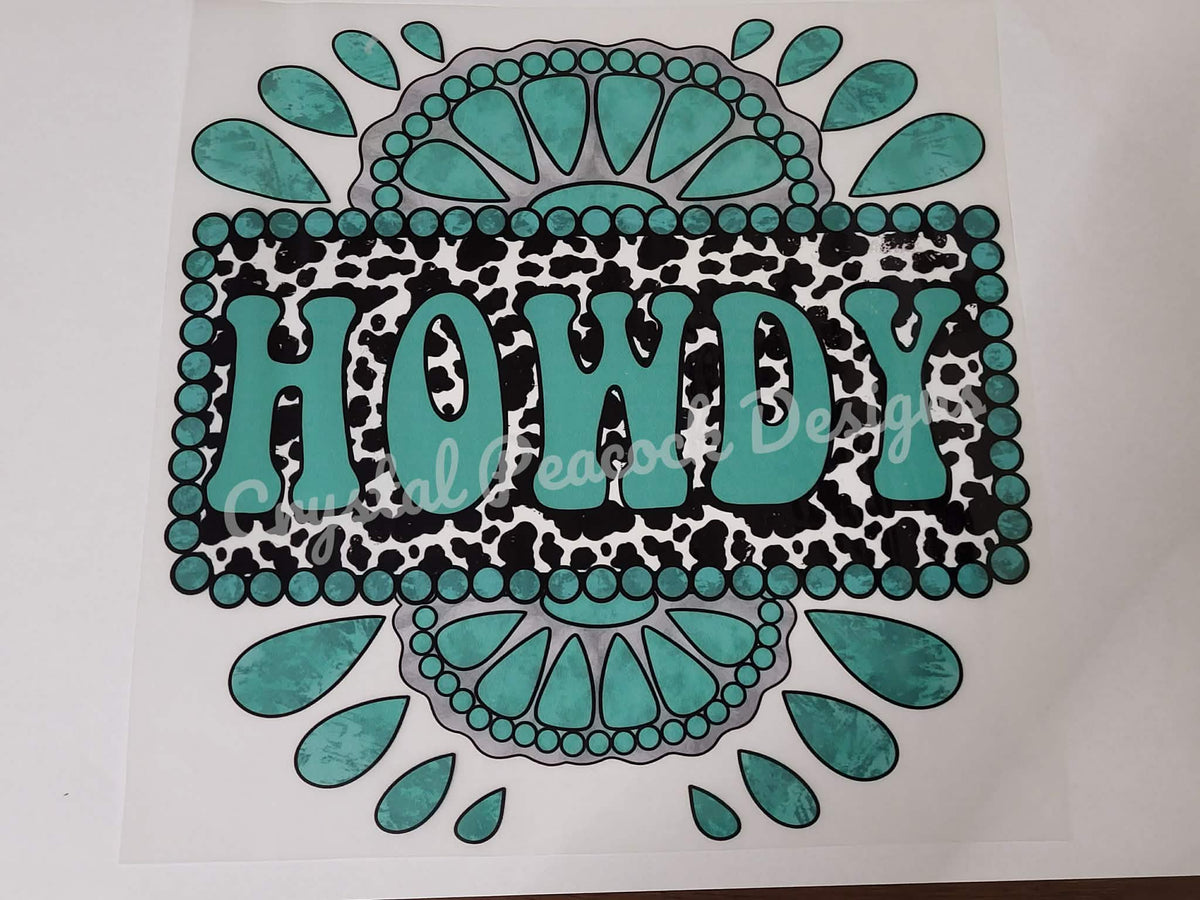 Howdy Concho turquoise western shirt decal design
