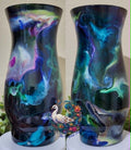 Libbey #3 Deep Space Aurora epoxy art vase in deep blacks electric teals vibrant blues lush greens and soft purples with fine glitter shimmer