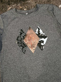 Gray western shirt with paisley, cactus sunset, and cow print diamond design