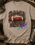 Game Day Football Shirt - distressed graphic on tan shirt