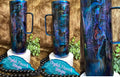 Galaxy Swirl 30oz Handle Tumbler - deep navy teal purple pink iridescent galaxy ink swirl