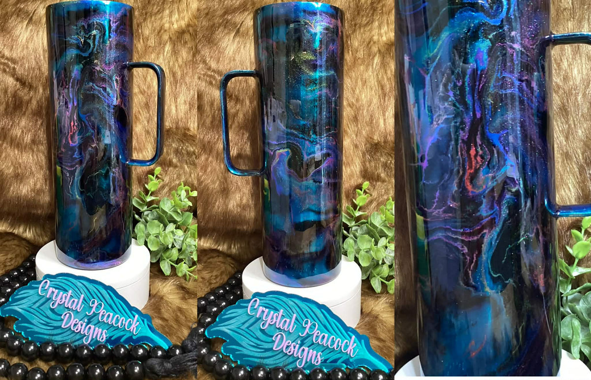 Galaxy Swirl 30oz Handle Tumbler - deep navy teal purple pink iridescent galaxy ink swirl
