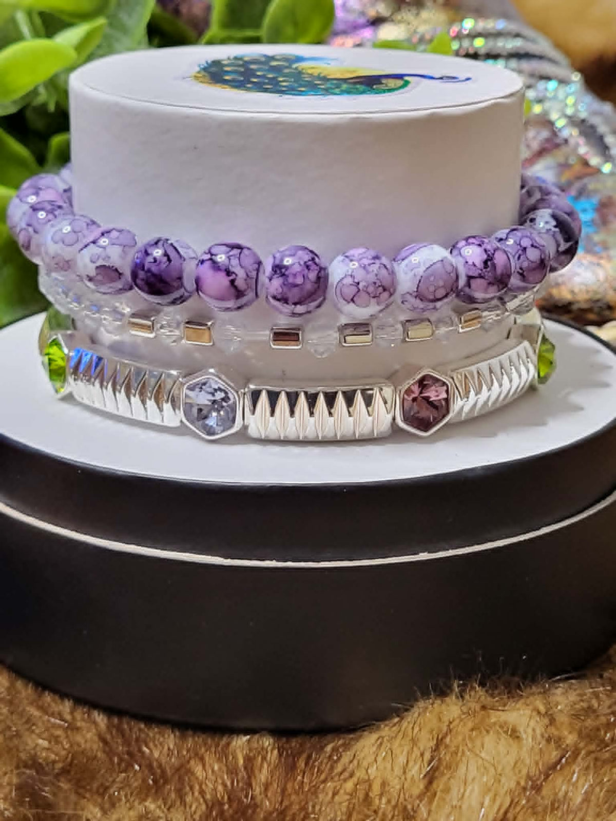 Purple Marble Stack bracelet set