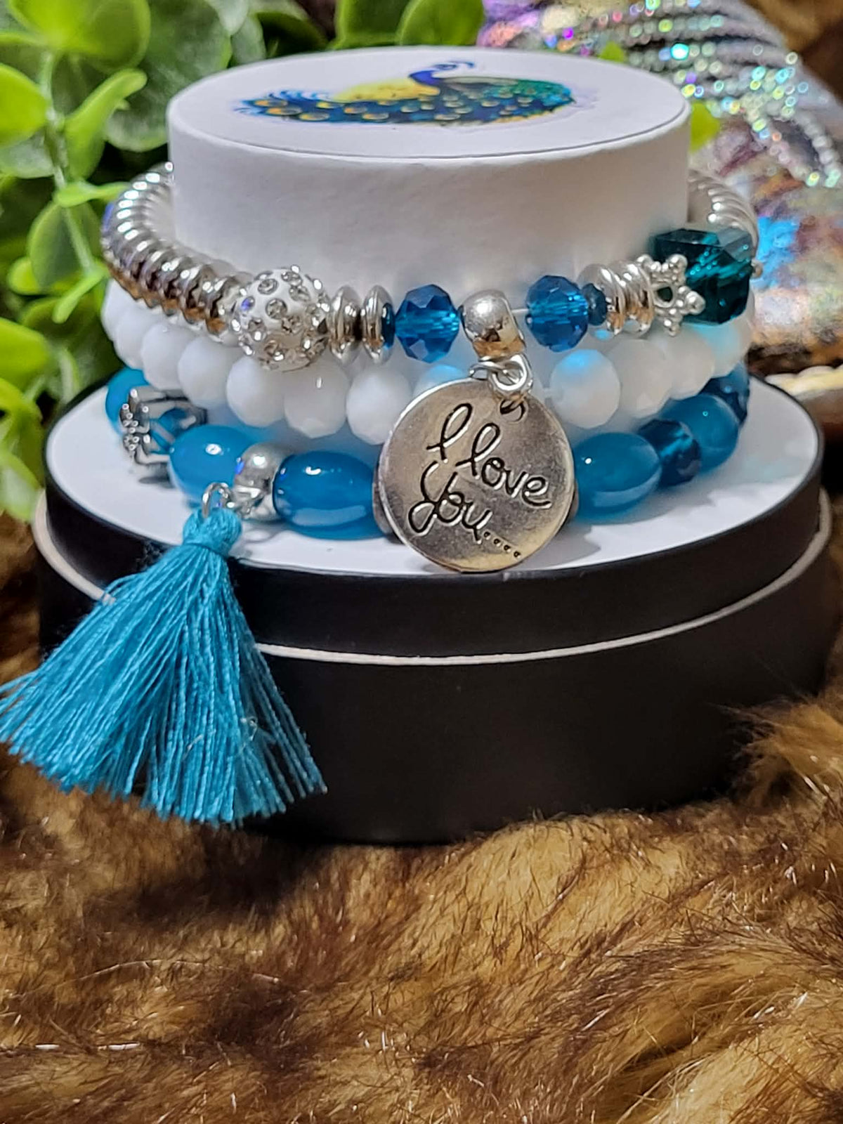 Teal Tassel Love 3-Piece bracelet stack