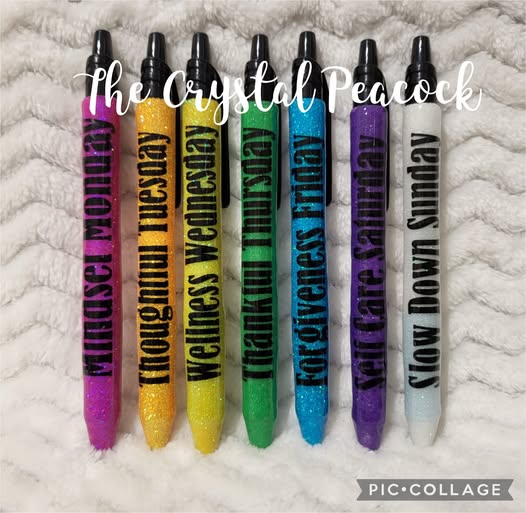Days of the Week Glitter Pens with Clip - 7 Piece Set