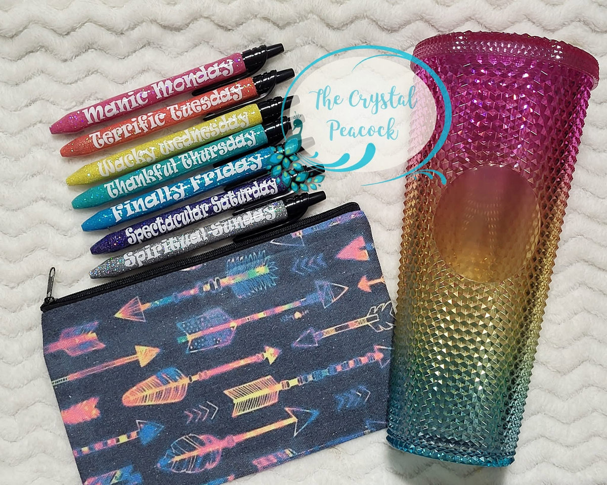 Days of the Week Glitter Pens with Clip - 7 Piece Set