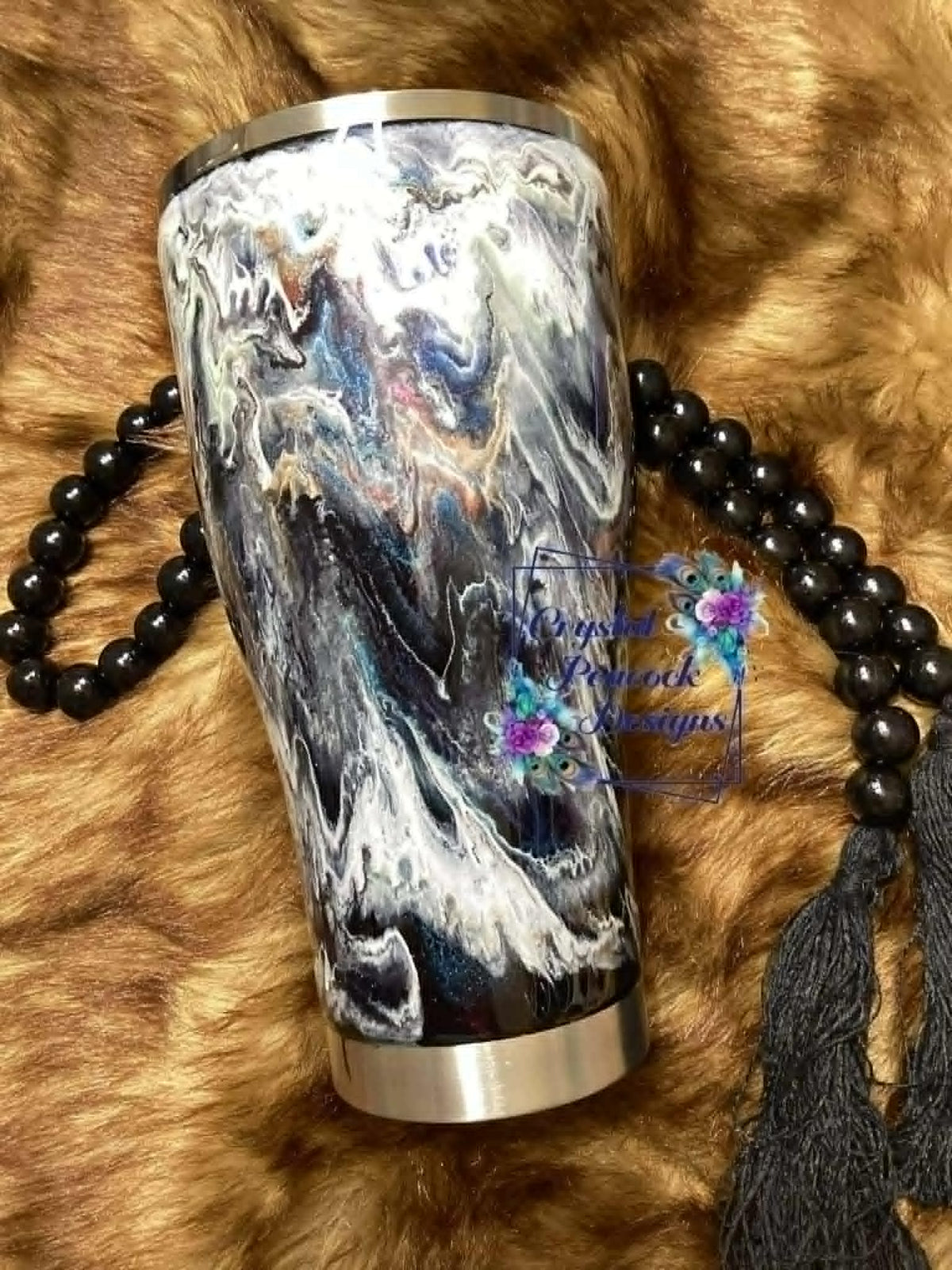 Black Ink Marble 30oz Tumbler - black base with color changing ink marble swirl