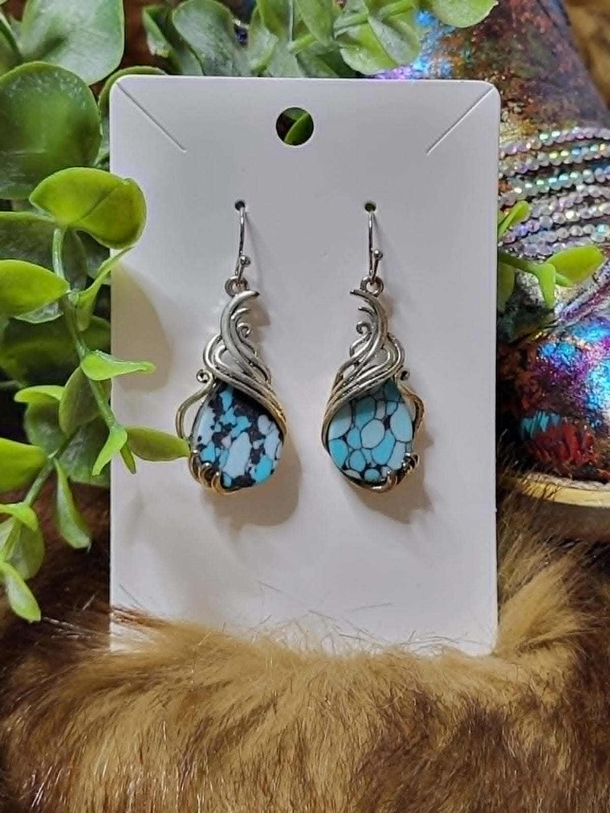 BoHo Turquoise Marble Drop Earrings
