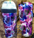 Galaxy Ink Swirl 30oz Caddy Tumbler - purple pink blue black ink swirl with silicone sleeve and standard lid