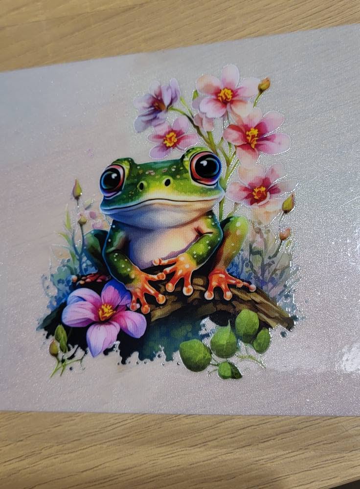 Watercolor Tree Frog with Pink Florals Decal - green tree frog with big eyes on branch surrounded by pink cosmos flowers and purple blooms