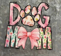 Dog Mom Floral Paw Print and Pink Bow Decal - bold Dog Mom lettering with pink watercolor florals floral paw print and large pink coquette bow