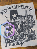 Deep in the Heart of Texas black ink shirt decal