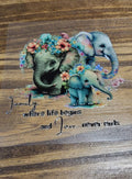 Family Elephant Trio with Florals Decal - mama papa and baby elephants with floral crowns and Family where life begins and love never ends quote