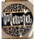 Faux glitter Mama leopard print round shirt decal with gold glitter border and white heart