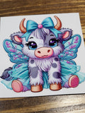 Fairy Cow Decal - purple white spotted cow with teal bow butterfly wings and tutu skirt