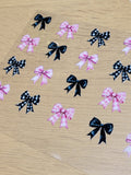 Pink Gingham and Black Satin Mini Bow Element Sheet - assorted mini bows in pink gingham solid black satin and black gingham patterns in various sizes