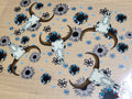 Bull Skull and Flower Element Sheet - teal rust and black bull skulls and sunflowers scattered pattern