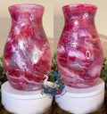 Libbey #1 Reds Pinks and Silver epoxy art vase in deep reds vibrant pinks soft mauves whites and silver shimmer