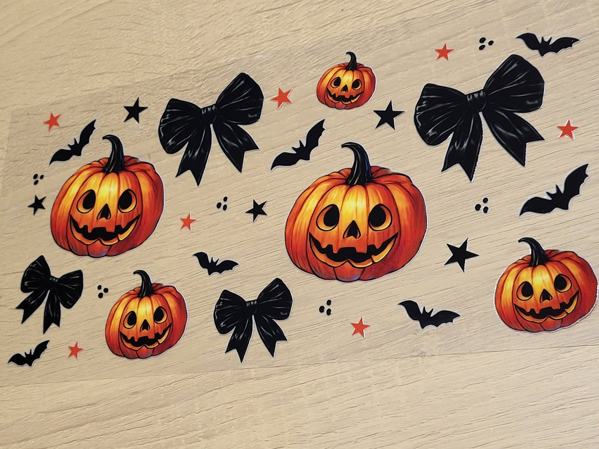 Halloween Jack-O-Lanterns Bows Bats Element Sheet - spooky cute element sheet with jack-o-lanterns black bows flying bats red and black stars and scattered dots