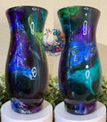 Libbey #2 Galaxy epoxy art vase in deep blacks vibrant purples electric blues and rich teals with glitter shimmer