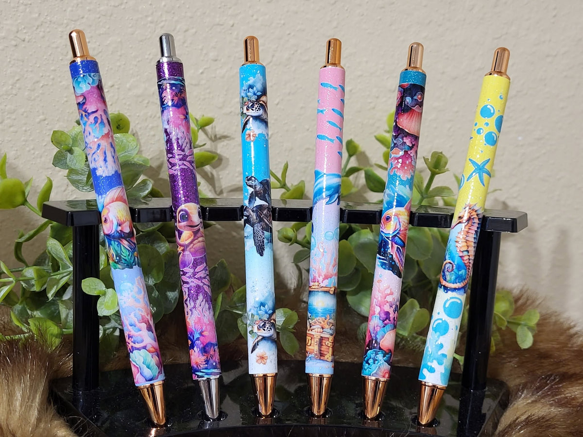 Sea life and turtle themed glitter pen set by Crystal Peacock Designs