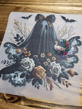 Black Lace Ghost Halloween shirt decal with roses bats and peacock