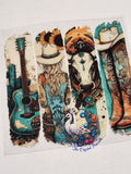 Western Brushstrokes Decal - 4 panel design with guitar, cowgirl, longhorn and cowboy boots