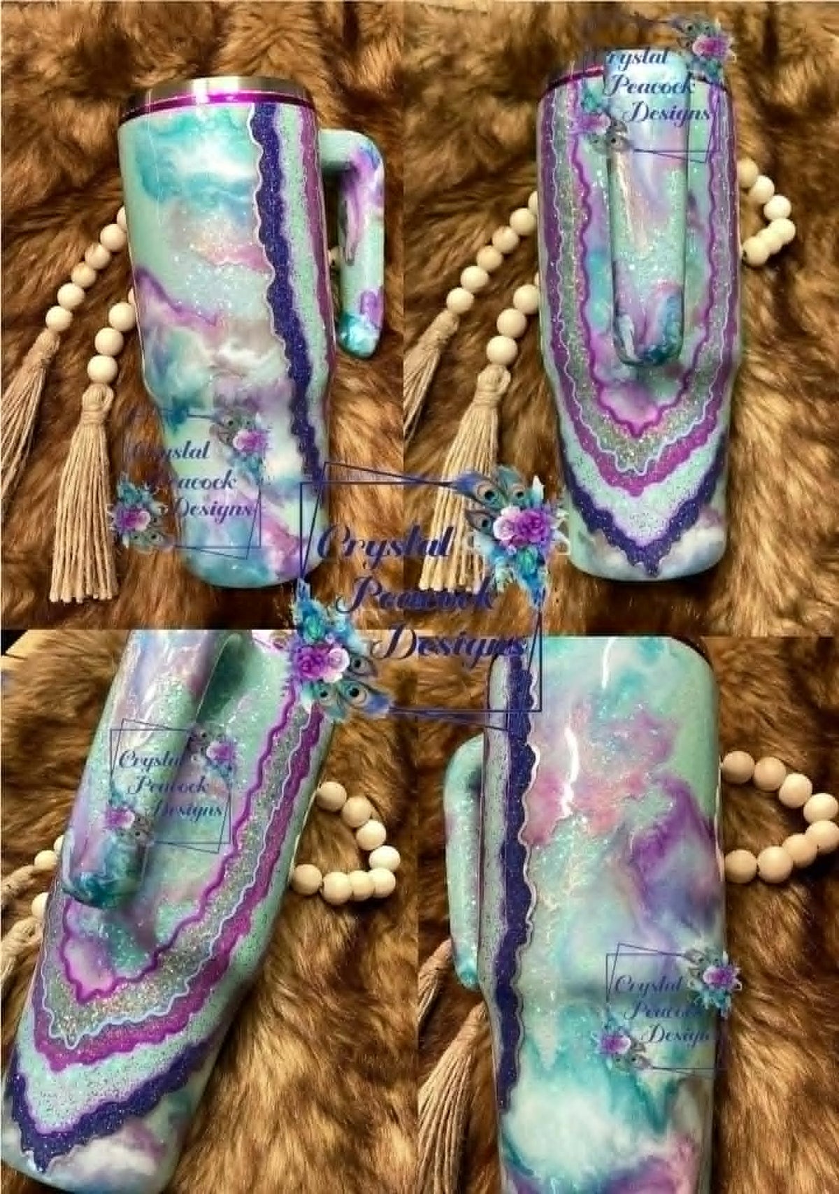 Color Shift Glitter Geode 30oz Tumbler with Handle - teal purple pink