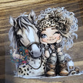 Cowgirl #1 Decal - chibi cowgirl with leopard print bow and white horse