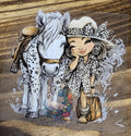 Cowgirl #4 Decal - chibi blonde cowgirl with leopard hat and spotty appaloosa horse