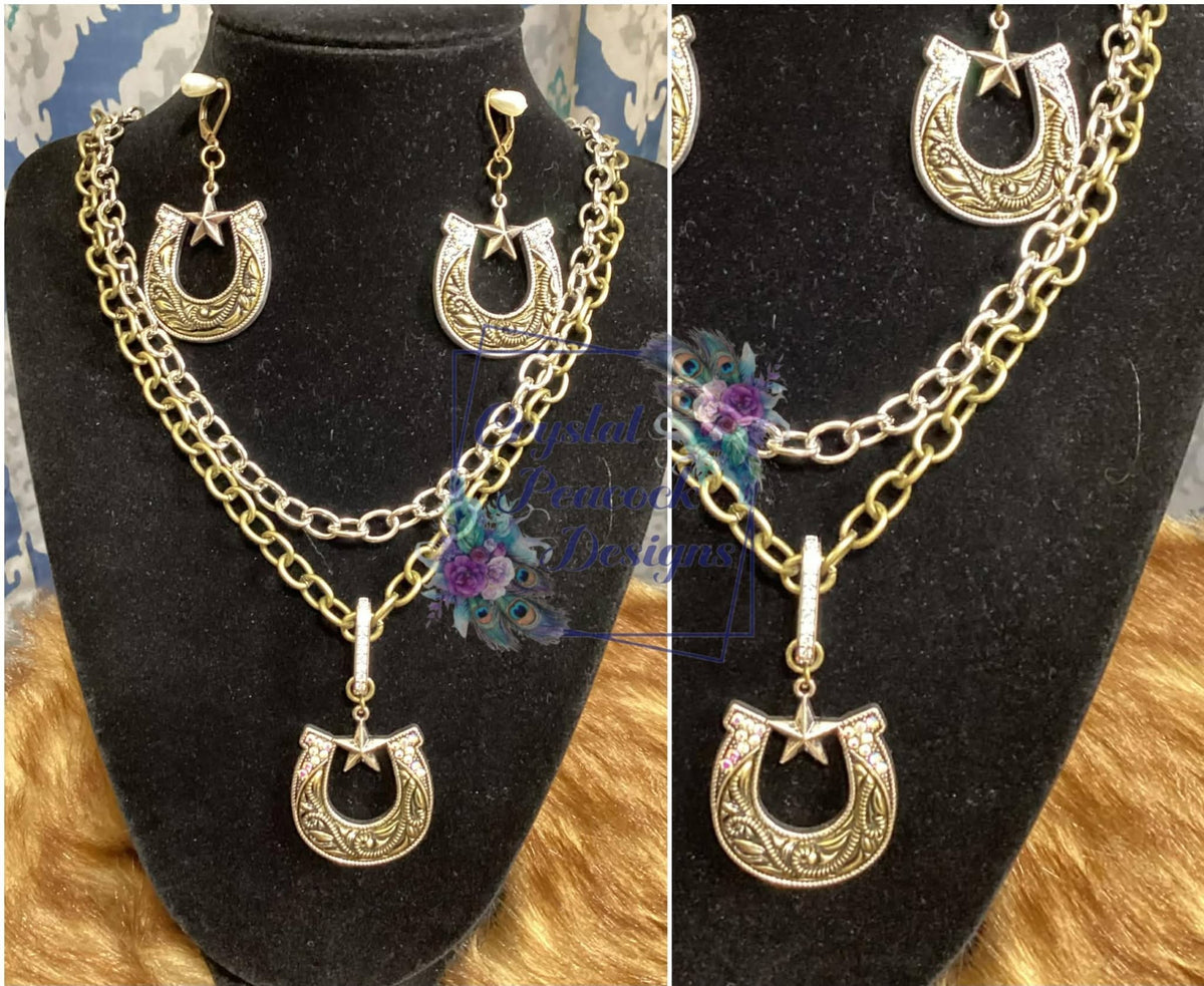 Crystal Peacock Designs horseshoe star necklace and earrings set