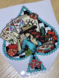 Cowgirl Spade Decal - western casino design with cowgirl, playing cards, dice, cherries and 777