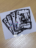 Four Aces Cowgirl Skull Decal - black silhouette of cowgirl skull with cowboy hat over four aces