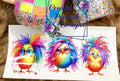 Rainbow Crazy Hair Chicks with Glasses Decal - three colorful chicks with wild rainbow hair two wearing glasses full of personality