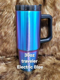 30oz Traveler Tumbler Electric Blue with side handle by Crystal Peacock Designs