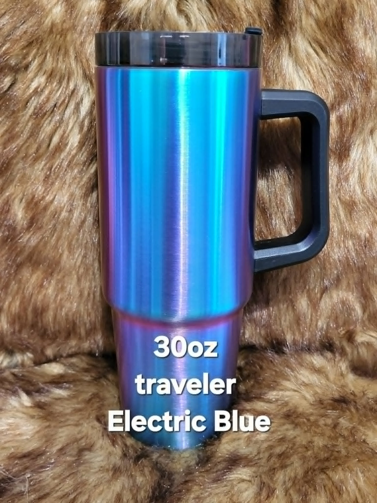 30oz Traveler Tumbler Electric Blue with side handle by Crystal Peacock Designs