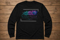 Woodgrain Ombre Feather Long Sleeve Tee in Black with Crystal Peacock Designs logo