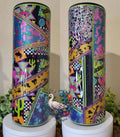 Neon Western 30oz Tumbler - neon checkers cactus rodeo aztec leopard star prints with glitter foil and flakes