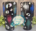 Cheetah Splash 32oz Tumbler - black glitter base with multicolor glitter splashes and holographic cheetah spots