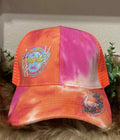 Don't Forget to Hydrate and Mind Your Own Business Trucker Hat in pink and orange tie dye