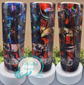 American Skull 30oz Tumbler - holographic American flag with bold skull overlay and rainbow shimmer